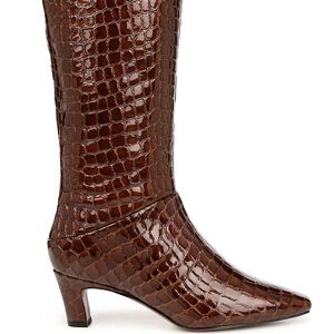 Franco Sarto Brown Crocodile-Embossed Over the Knee Boots